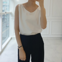 410 새틴 실키 민소매 브이넥 나시 블라우스 (블랙 아이보리 브라운) 여름 정장 하객