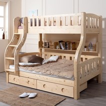 [한정수량추가즉시할인+독립매트업그레이드] 에보니아 토마스 패밀리형 3인용 원목 벙커 이층침대 /어린이침대/패밀리침대, 프레임(내추럴)+하부서랍, 더블