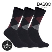 바쏘 바쏘옴므 남성 노멀 아가일 패턴 캐주얼 정장 장목양말 3P_BK