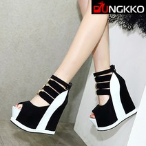 시크덩꼬 골드 메탈 브리지 통굽 웨지힐 샌들 DK190
