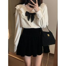 레이스 벨벳 리본 v넥 프릴 러플 퍼프 가을 벌룬 블라우스 긴팔 하객 겨울 루즈핏 SY