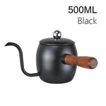 커피포트 드롱기 커피드립퍼 핸드드립주전자 커피머신 드립 주전자 커피 차 주전자 스테인레스 스틸 구즈넥 주둥이 드립 커피 주전자 나무 손잡이 커피 주전자 500ml 위에 부어, 검은색