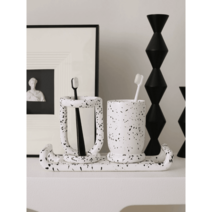 양치컵세트 칫솔거치대 치약걸이 도자기, 브라운 트레이 1개 + 양치컵 2개