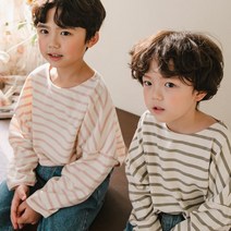 꿀잠커플 유아 여아 레이어드 하기 좋은 스트라이프 긴팔티