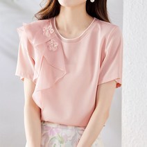 셀럽당 여름 블라우스 여 반팔 디자인 느낌 라운드 티셔츠
