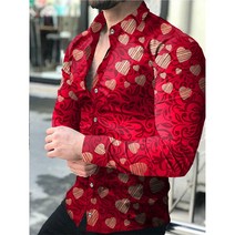 남성 셔츠 럭셔리 패션 남자 셔츠 대형 캐주얼 셔츠 하트 인쇄 긴 소매 탑스 남자 의류 클럽 카디건 블라우스