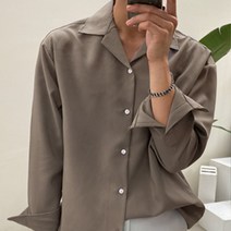 오픈카라 남자 여자 공용 파자마 긴팔 와이 셔츠