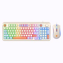 K820 유선 멤브레인 키보드+마우스 세트 게이밍 레인보우 LED, Blue