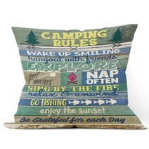 Camping Rules 사각 쿠션 커버 - 캠퍼 장식 베개 커버 홈 소파 카우치 45.7 X 45.7cm