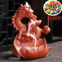 연꽃 불교초 향 촛대 캔들 절 멀티 스타일 산 강 폭포 버너 분수 역류 아로마 연기 홀더 홈 100 콘, 21 With 50 incense