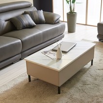 장인가구 미라즈 리프트업 소파테이블, 화이트마블웜그레이