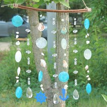 [Her1088] 바다 조개와 자개 그리고 비즈장식 인테리어 모빌 40cm 썬캐쳐 카피즈 홈까페 발리인테리어 벽장식