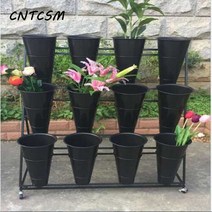 CNTCSM 라지 플라워 샵 다층 플라워 샵 선반 철예 꽃 선반 꽃 진열대 꽃 진열대, 한 겹에 두 겹의 검은색 선반에는 통이 없다