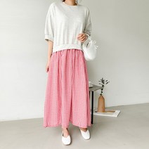 멋쭈 [무배]케이트 맨투맨 레이어드 체크원피스