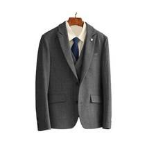 클래식 빈티지 남성 정장 1 피스 (재킷) 헤링본 트위드 울 혼방 블레이저 슬림핏 2 버튼 턱시도 코트 결혼식, XS, 다크 그레이
