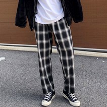 1+1=36 900원 캐주얼 남자 여자 일자 허리 밴딩 타탄 체크 무늬 바지 4color