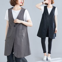 여성 면 린넨 조끼 베스트 코트 빅사이즈 루즈핏 버튼 민소맨 코트