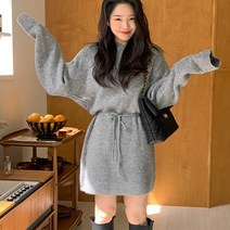 [유니즈] 오버핏 스트링 후드 니트 원피스 + 레모나 산1P