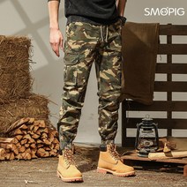 SMOPIG 봄가을 워싱 카모 캐주얼 팬츠 남 블루종 지퍼 카고 바지