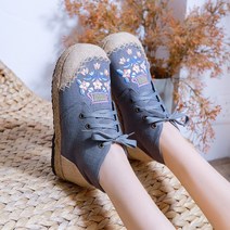 신녀 추동중방 리넨 복고 자수화 플랫 끈학 전통꽃신 전통신발 꽃신 이쁜신발 수제화 수제신발 자수신발