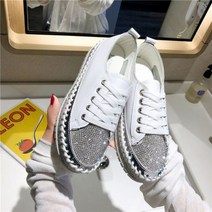 Lucyever-크리스탈 플랫 슈즈 캐주얼 레이스업 플랫폼 스니커즈 여성용 편안한 라운드 토 가을 패션 2019