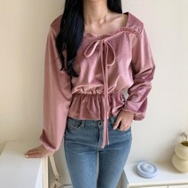 [ILLU]패션마켓11 gbl3740k0ab 블라우스 프릴 스 여자 셔링 리본 허리 가을 스퀘어넥 페미닌 코디_hAeEA