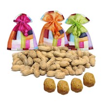 정월대보름 부럼 사각모시복주머니 피땅콩100g + 호두4알 견과류, 1set, 100g