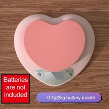 커피 차 고정밀 분말 전자 저울 미니 휴대용 계량 가정용 스케일 5kg/1g 2kg/0.1g 주방 3개 g/lb/oz LCD 디지털 하트 모양 식품 핑크, 배터리 2kg 0.1g