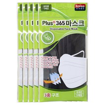 플러스 365 마스크 국내생산 블랙 5매입 MB필터 3중구조, 5개