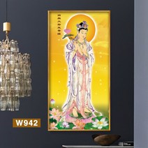 관음보살 불상 서방삼성 벽걸이화 장식화 부처님상 불교액자, 액자 폭50높이100cm, 알루미늄 합금 골든 프레임, W942