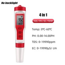 4 in 1 ph ec tds meter 디지털 수질 테스터 전문 phtdsec온도 모니터 수영장 수족관 식수, 4 in 1 백라이트 없음