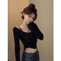 젊은 얇은 긴팔 투톤 순욕 레깅스에 와이드 캐주얼 체크 와이드 팬츠