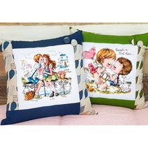 더스티치 십자수 쿠션 패키지 DIY 만들기 세트 캐릭터, 나뭇잎쿠션-카키