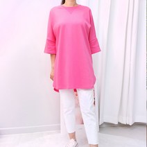 빅걸스토리 여성용 빅사이즈 언발 롱 반팔 티셔츠