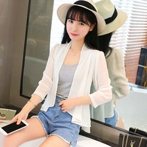 Makone 여성용 여름철 순색 쉬폰 가디건