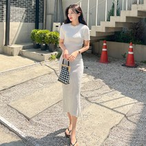 퍼니걸스 7073 라운드 골지 니트 반팔 롱원피스 여성의류