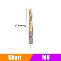 탭핑 탭드릴 손드릴 Hex Shank-티타늄 도금 HSS 나사 드릴 비트 메트릭 탭 기계 복합 태핑, 07 1 PC M6 of Short