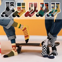 짝짝이 스니커즈 양말 언밸런스 디자인 삭스 남성 여성 기하학 패턴 유니크 특이한 언발란스 코디