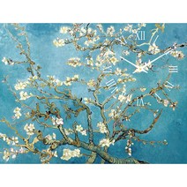 더윤 레티나 대형명화시계 해바라기 꽃그림 풍경화 정물화 인물화 거실 카페 호텔 인테리어 소품 고급 액자 벽시계, 고흐-아몬드나무(45x60cm)