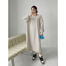 빅사이즈 스판 단가라 스트라이프 루즈핏 롱 원피스 (2color)