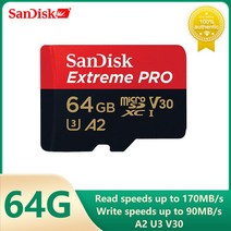 메모리 카드 SanDisk Extreme PRO Micro SD 읽기 속도 200 MB/s 128GB 64GB U3 V30 A2 SDXC 플래시 TF 4K UHD 카메라 용, [02] SQXCY-64G
