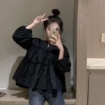 프릴 러플 A라인 헨리넥 블라우스 MMA