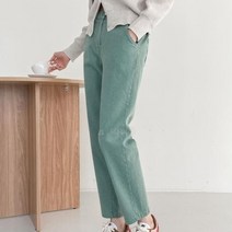 옷자락 여자 파스텔 톤다운 세미일자 배기 히든밴딩 면바지