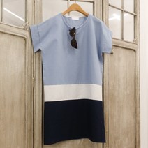 3단배색 미니 반팔 루즈핏 여름 린넨원피스