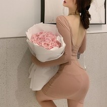 셀러허브 패션 [코지23] 여자 고혹적인 백U넥 큐빅 프린지 골지 미니원피스
