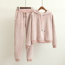 여자 따뜻한 벨벳 기모 후드 트레이닝 세트 연예인운동복 등원룩