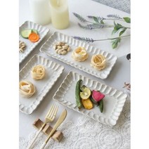 빈티지 화이트 로터스 생선접시 2P세트 (중2p 세트 대 2p 세트), 직사각 27cm 대 2p