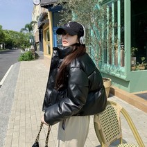 여성 초경량 데일리 럭셔리 하이넥 크롭 유광 오버핏 숏패딩 점퍼