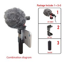 ASMR마이크 BOYA BY-MM1 비디오 녹화 스마트폰 for iPhone 휴대 전화, ST-02 핸들 BY-MM1