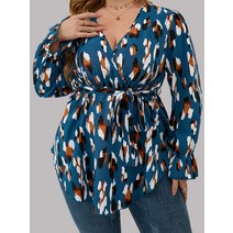 강아지유모차 개모차Finjani-캐주얼 루즈핏 v넥 블라우스 폴리에스터 티셔츠 플러스 사이즈 탑 20, 03 1031_03 2XL